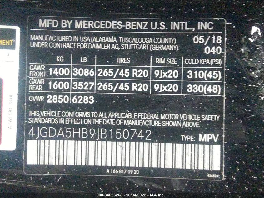 4JGDA5HB9JB150742 2018 MERCEDES-BENZ GLE-CLASS, photo no. 9