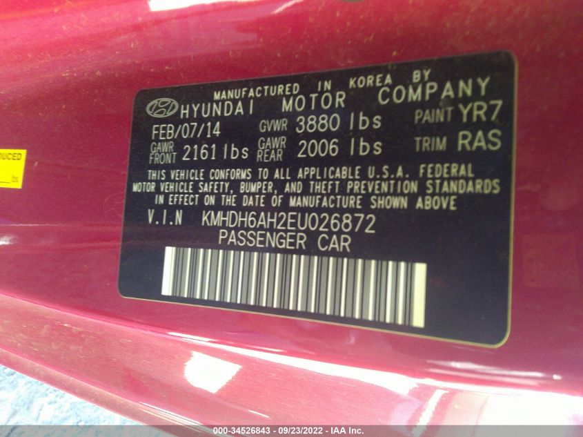 2014 HYUNDAI ELANTRA COUPE KMHDH6AH2EU026872