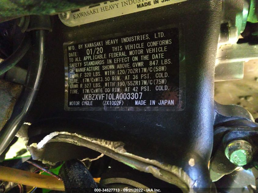 2020 KAWASAKI ZX1002 JKBZXVF10LA003307