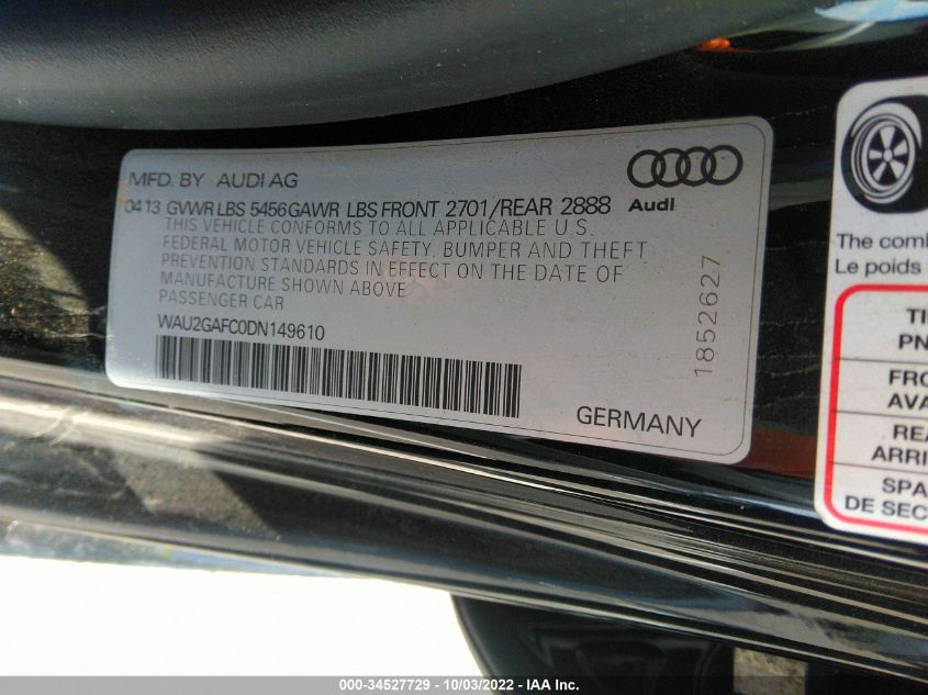 2013 AUDI A7 3.0 PRESTIGE WAU2GAFC0DN149610