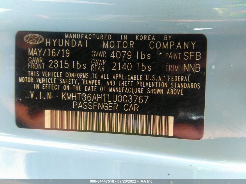 2020 HYUNDAI VELOSTER N KMHT36AH1LU003767