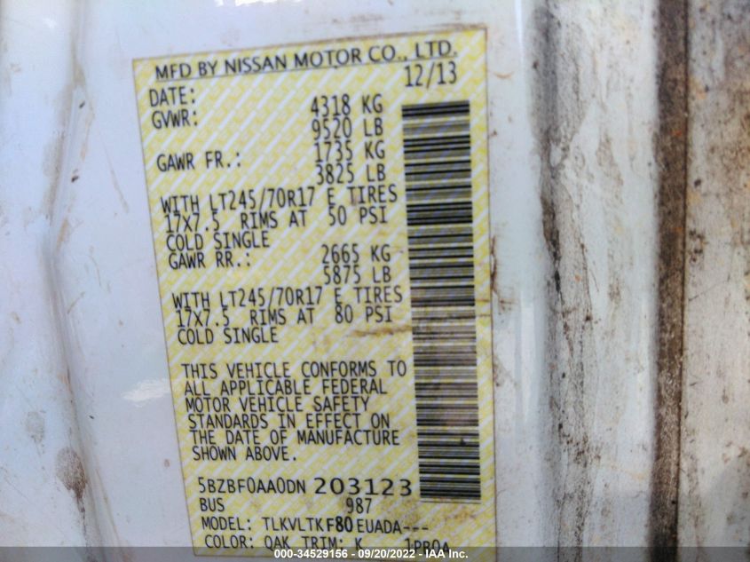 2013 NISSAN NVP SV 5BZBF0AA0DN203123