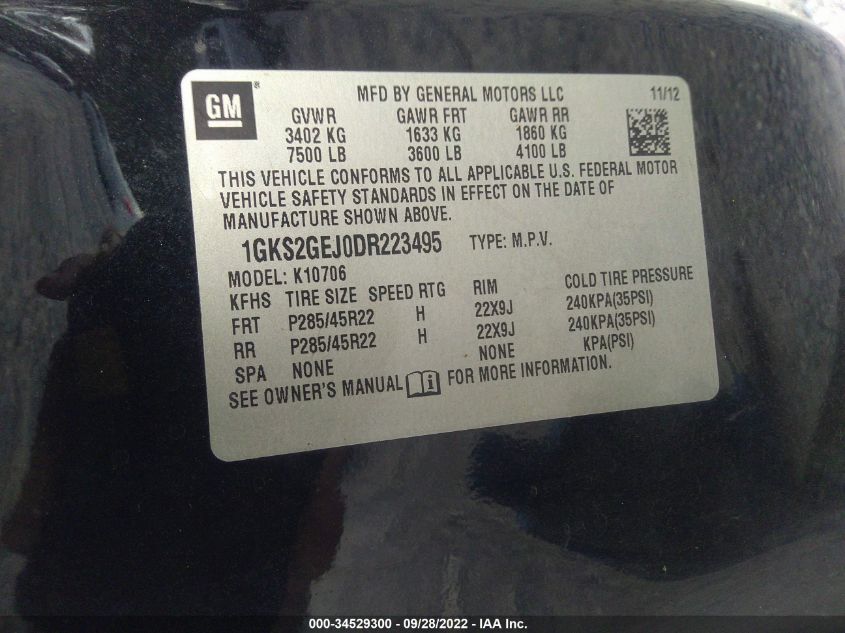 2013 GMC YUKON HYBRID DENALI 1GKS2GEJ0DR223495