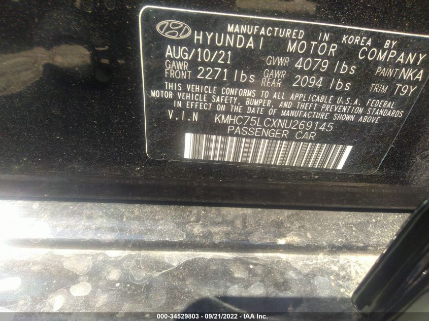 2022 HYUNDAI IONIQ HYBRID SE KMHC75LCXNU269145