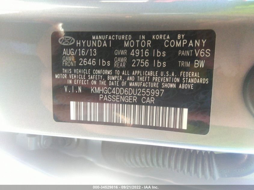 2013 HYUNDAI GENESIS 3.8L KMHGC4DD6DU255997