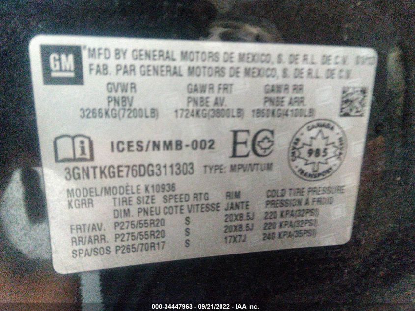2013 CHEVROLET AVALANCHE LTZ 3GNTKGE76DG311303