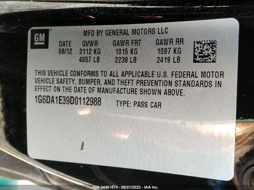 2013 CADILLAC CTS COUPE 1G6DA1E39D0112988