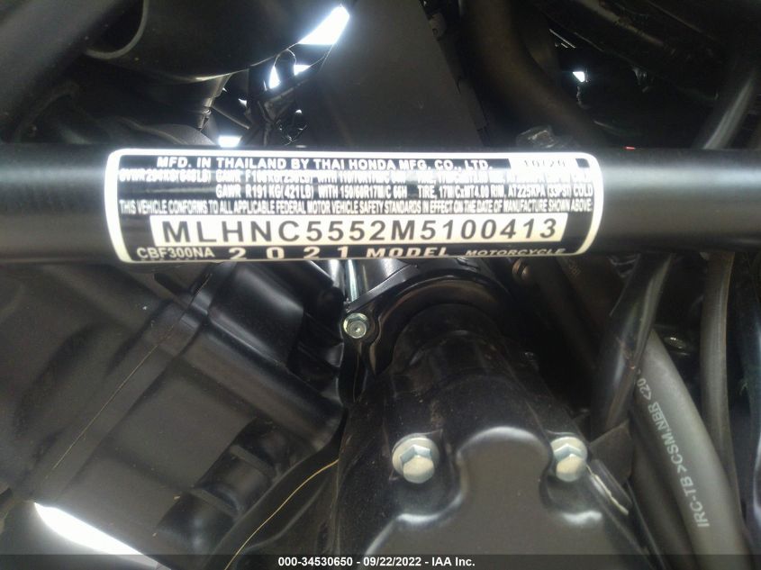 2021 HONDA CBF300 NA MLHNC5552M5100413