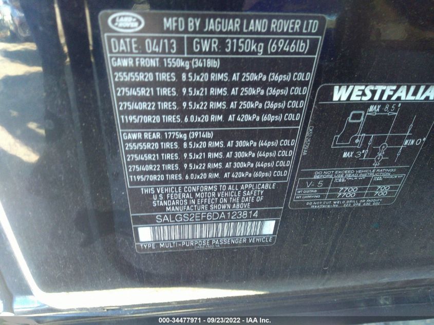 2013 LAND ROVER RANGE ROVER SC SALGS2EF6DA123814