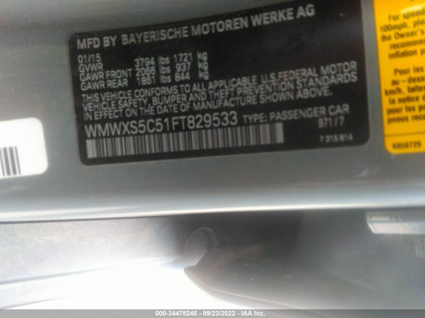 2015 MINI COOPER HARDTOP 4 DOOR WMWXS5C51FT829533