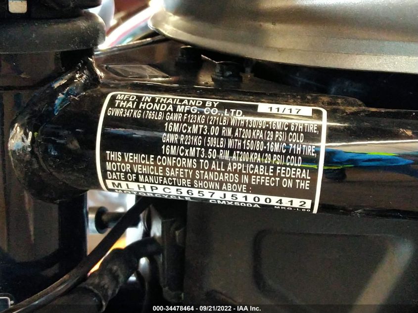 2018 HONDA CMX500 A MLHPC5657J5100412