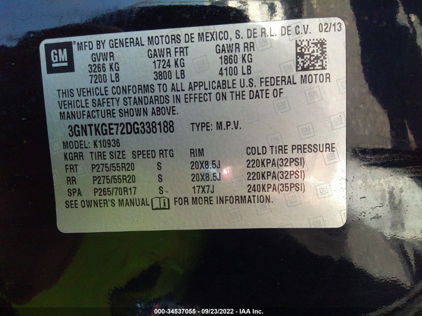 2013 CHEVROLET AVALANCHE LTZ 3GNTKGE72DG338188