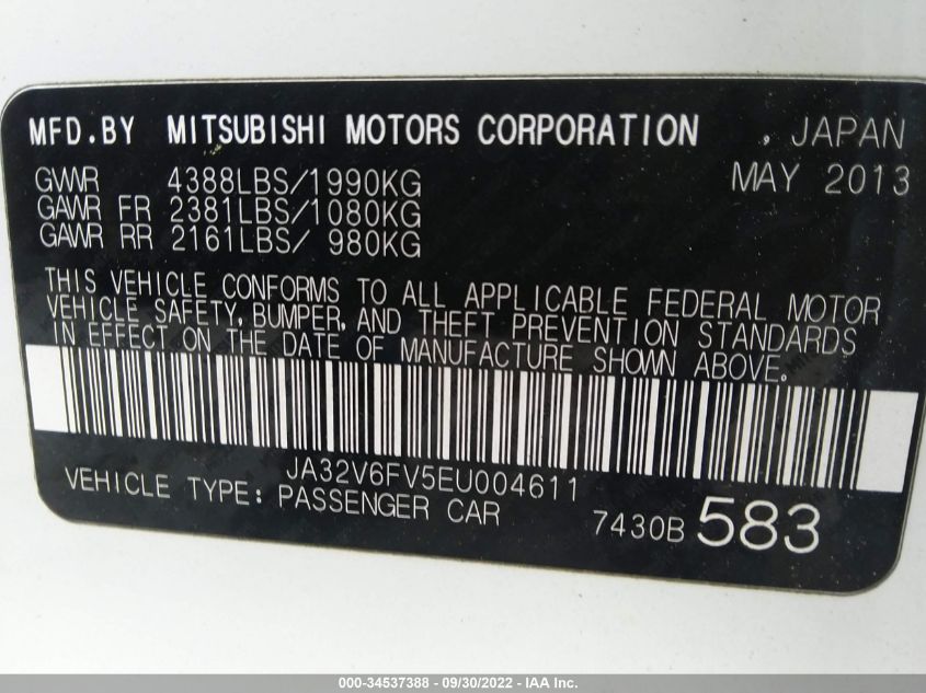 2014 MITSUBISHI LANCER RALLIART JA32V6FV5EU004611