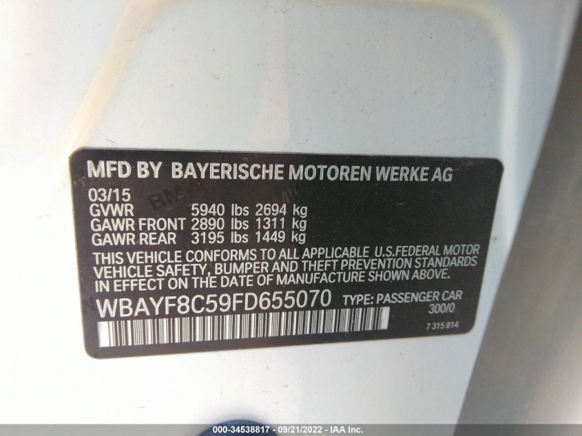 2015 BMW 7 SERIES 750LI XDRIVE WBAYF8C59FD655070