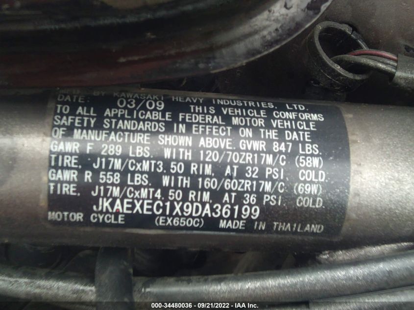 2009 KAWASAKI EX650 C JKAEXEC1X9DA36199