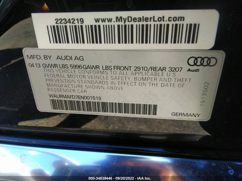 2014 AUDI A8 L 3.0L TDI WAURMAFD7EN001519