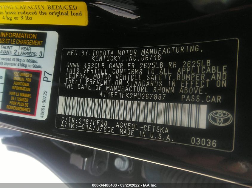 VIN 4T1BF1FK2HU267887 2017 TOYOTA CAMRY no.9