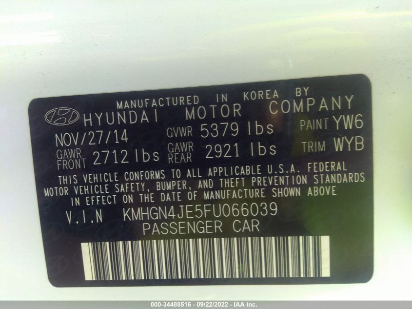 2015 HYUNDAI GENESIS 3.8L KMHGN4JE5FU066039