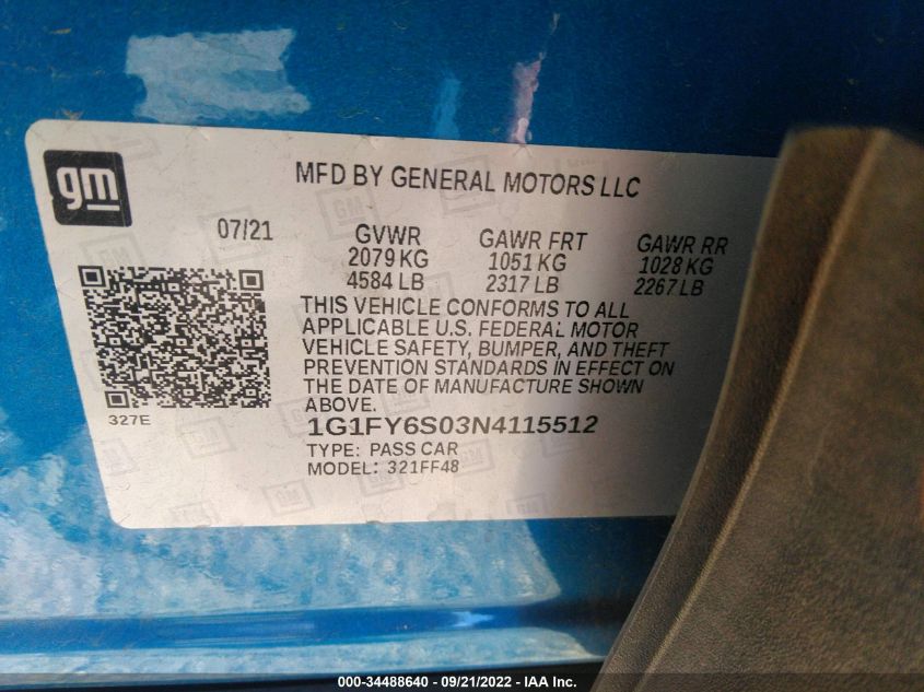 2022 CHEVROLET BOLT EUV LT 1G1FY6S03N4115512
