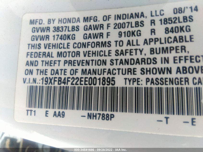 2014 HONDA CIVIC HYBRID 19XFB4F22EE001895