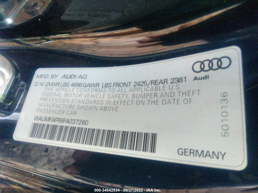 2015 AUDI A5 PREMIUM PLUS WAUMFAFR6FA037260