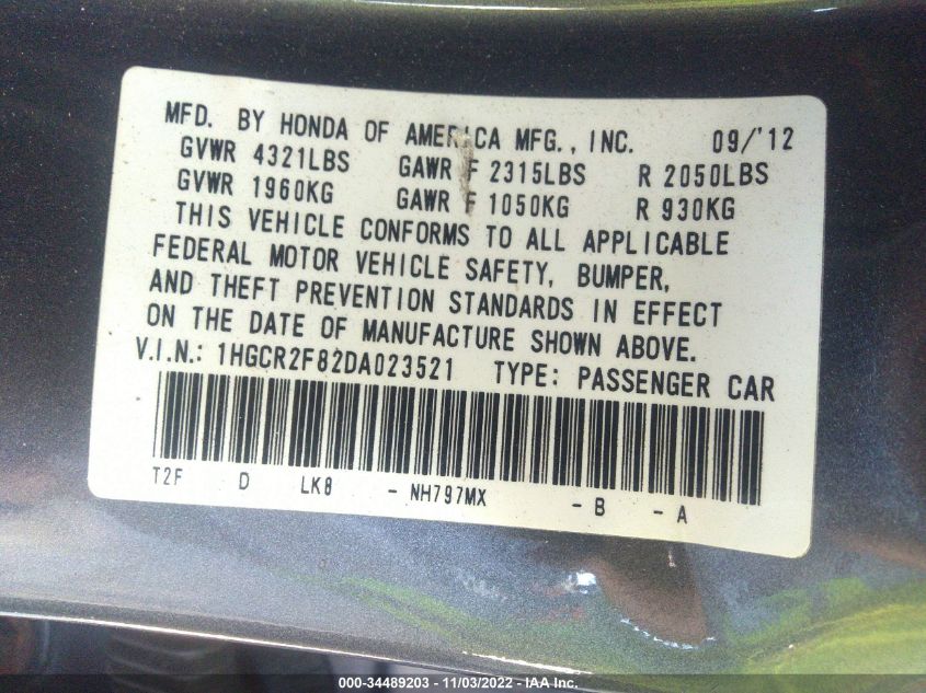 2013 HONDA ACCORD SDN EX-L 1HGCR2F82DA023521
