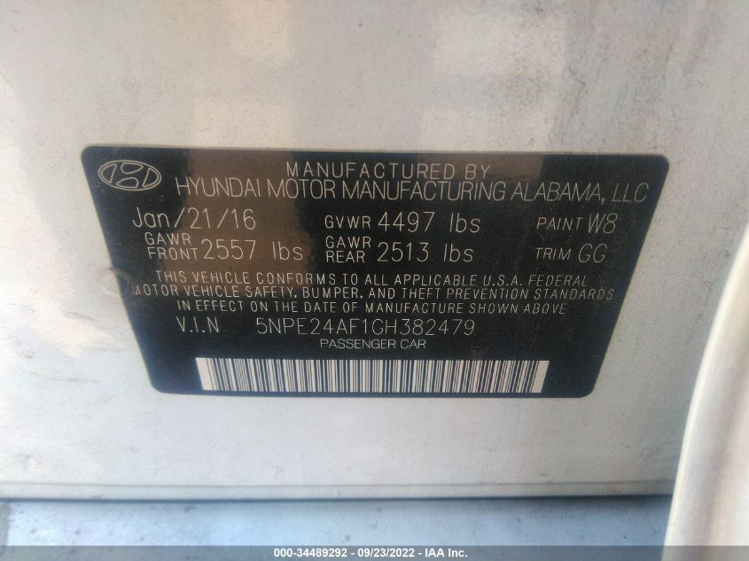 2016 HYUNDAI SONATA 2.4L SE - 5NPE24AF1GH382479