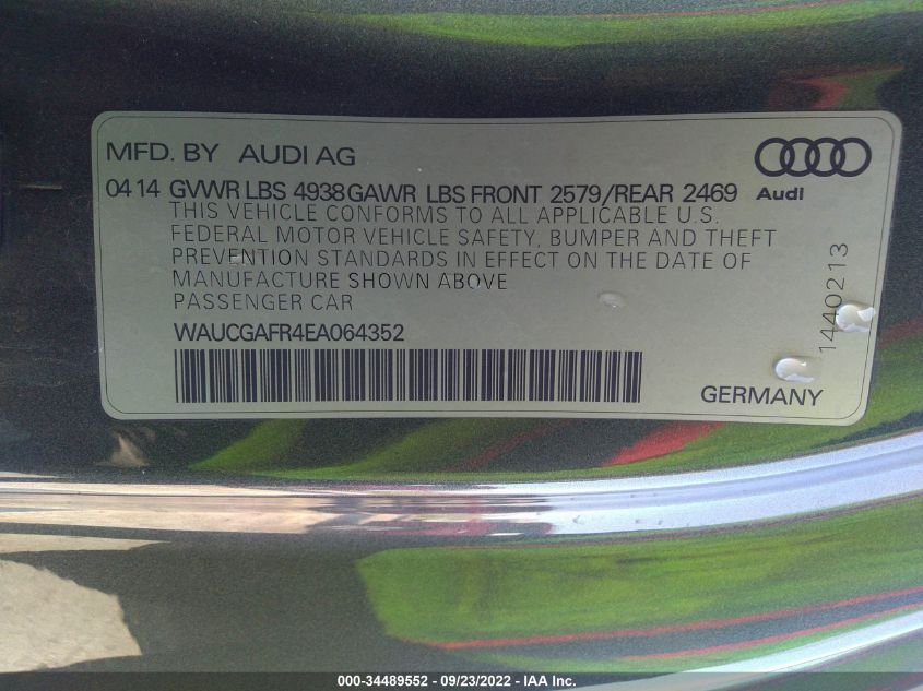 2014 AUDI S5 PREMIUM PLUS WAUCGAFR4EA064352