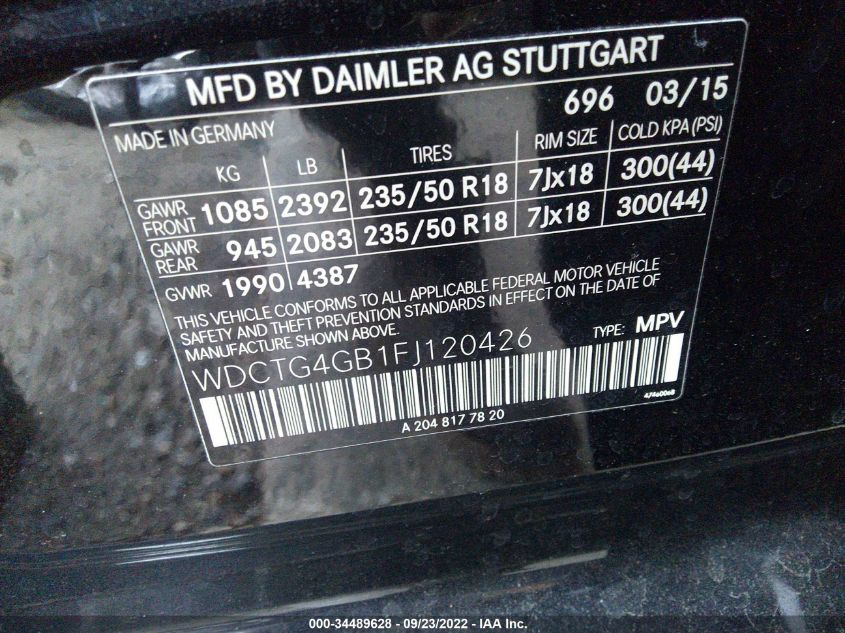2015 MERCEDES-BENZ GLA-CLASS GLA 250 WDCTG4GB1FJ120426