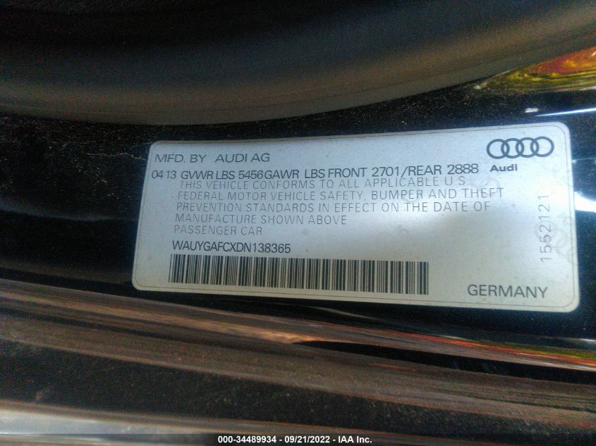 2013 AUDI A7 3.0 PREMIUM PLUS WAUYGAFCXDN138365