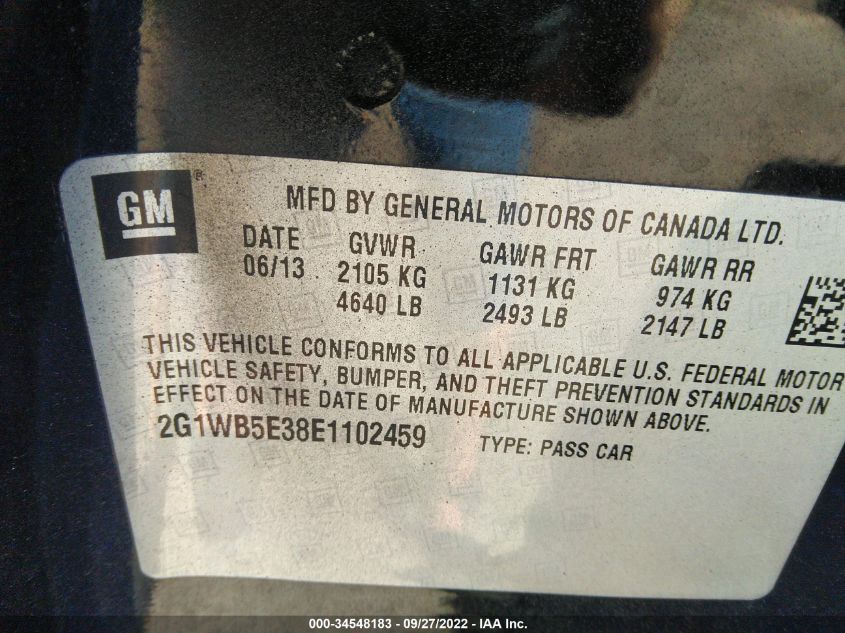 2014 CHEVROLET IMPALA LIMITED LT 2G1WB5E38E1102459