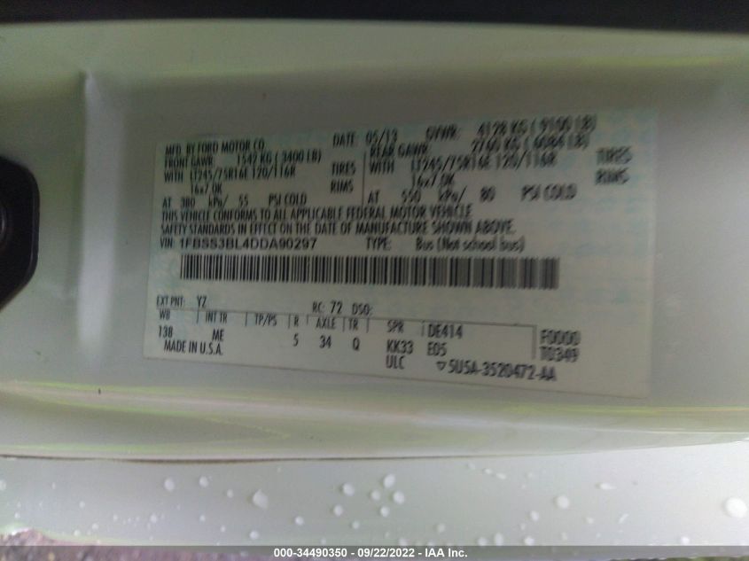 2013 FORD ECONOLINE WAGON XL/XLT 1FBSS3BL4DDA90297