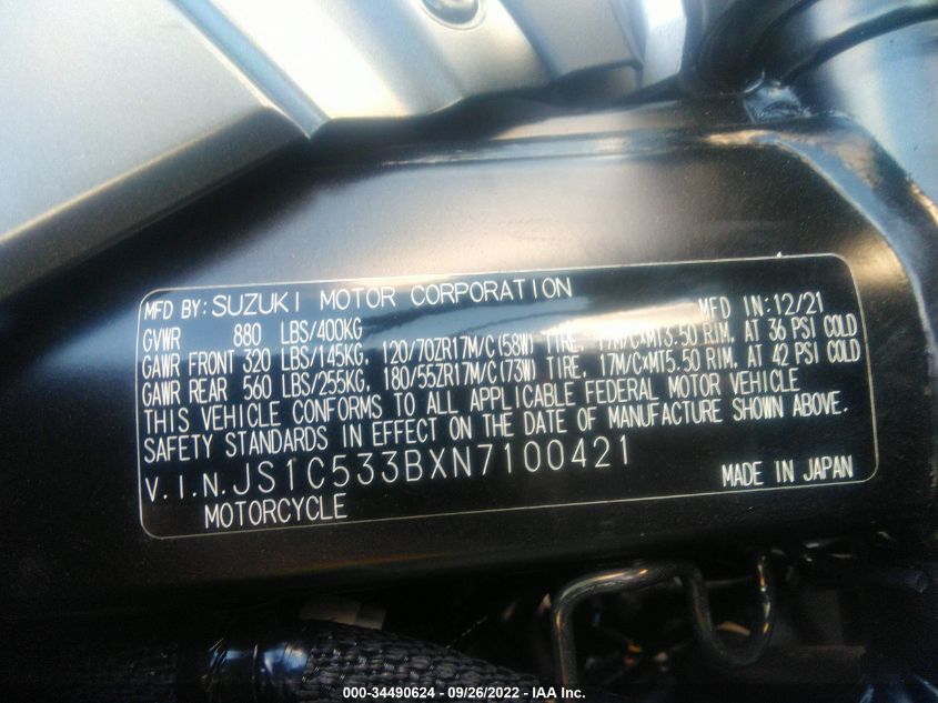 2022 SUZUKI GSX-S750 M/Z JS1C533BXN7100421