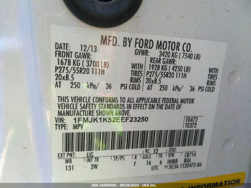 2014 FORD EXPEDITION EL LIMITED 1FMJK1K52EEF23250