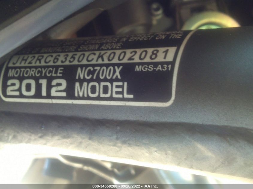 2012 HONDA NC700X JH2RC6350CK002081