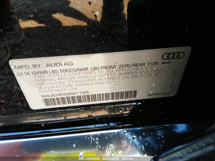 2014 AUDI A8 4.0T WAUA2AFD5EN011985