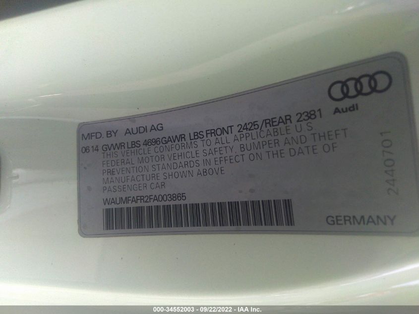 2015 AUDI A5 PREMIUM PLUS WAUMFAFR2FA003865