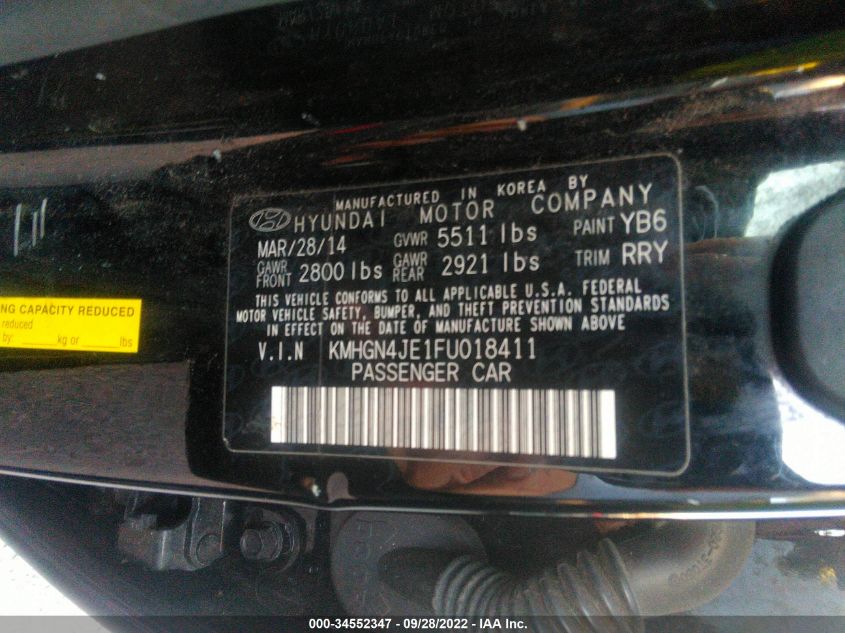 2015 HYUNDAI GENESIS 3.8L KMHGN4JE1FU018411