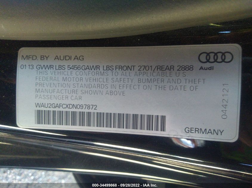 2013 AUDI A7 3.0 PRESTIGE WAU2GAFCXDN097872