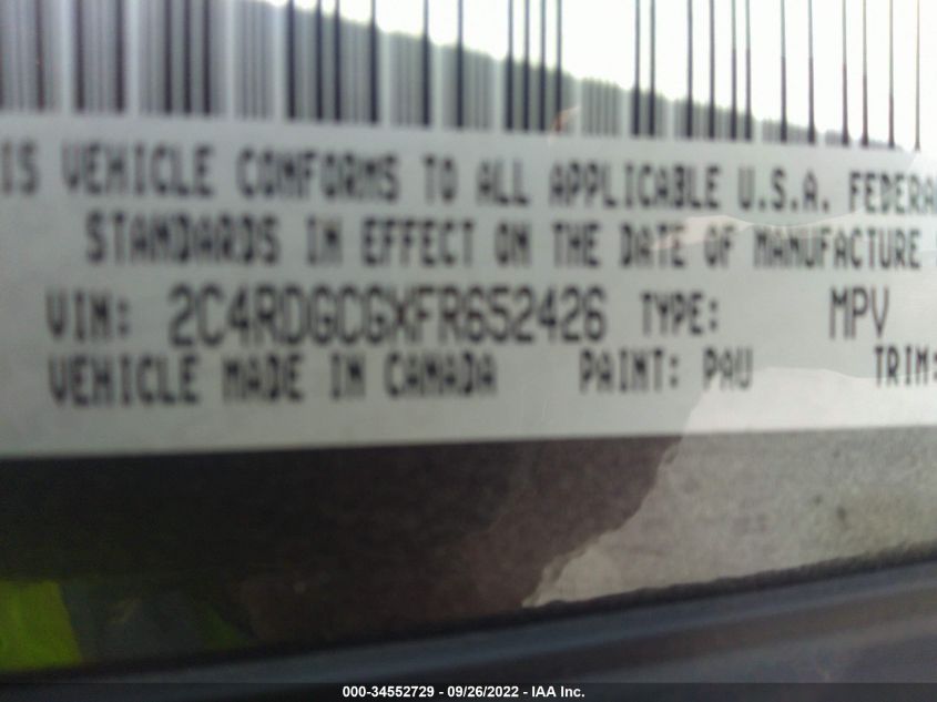2015 DODGE GRAND CARAVAN SXT PLUS - 2C4RDGCGXFR652426