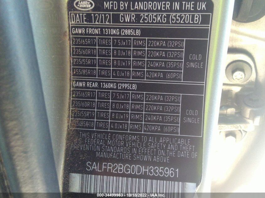 2013 LAND ROVER LR2 SALFR2BG0DH335961