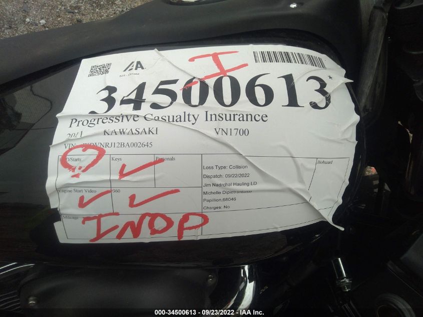 2011 KAWASAKI VN1700 J JKBVNRJ12BA002645