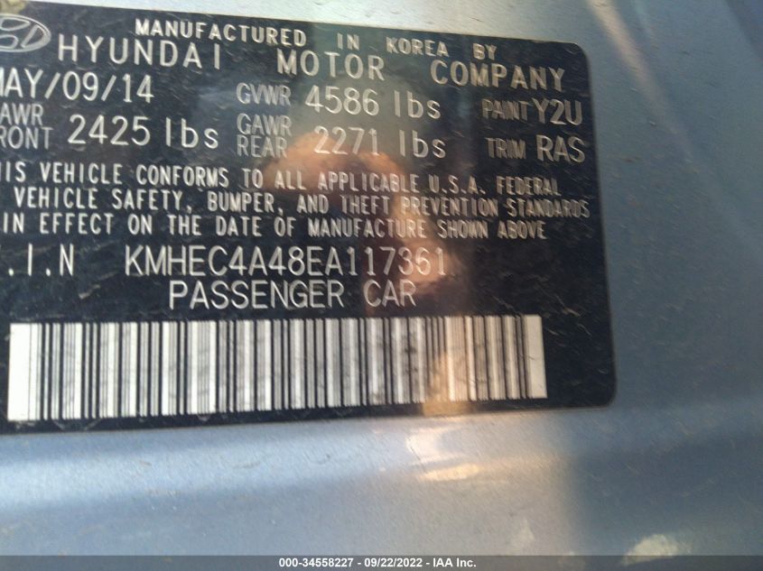 2014 HYUNDAI SONATA HYBRID KMHEC4A48EA117361