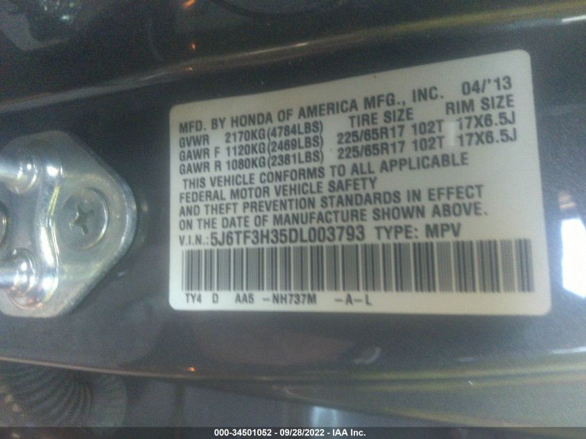 2013 HONDA CROSSTOUR EX 5J6TF3H35DL003793