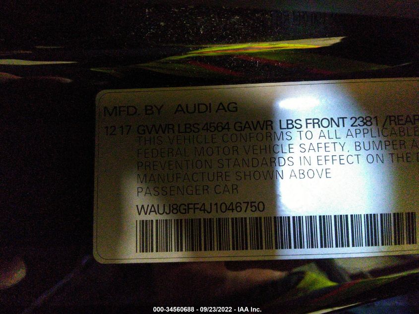 2018 AUDI A3 SEDAN PREMIUM PLUS WAUJ8GFF4J1046750