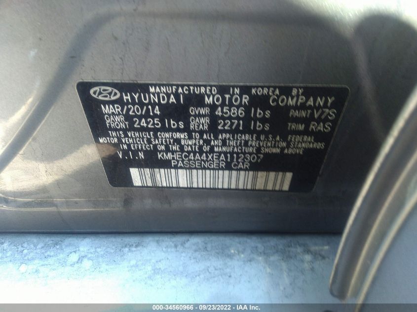 2014 HYUNDAI SONATA HYBRID LIMITED KMHEC4A4XEA112307