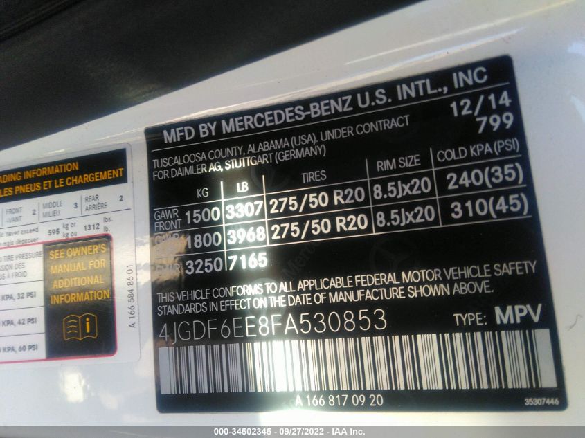 2015 MERCEDES-BENZ GL-CLASS GL 450 4JGDF6EE8FA530853