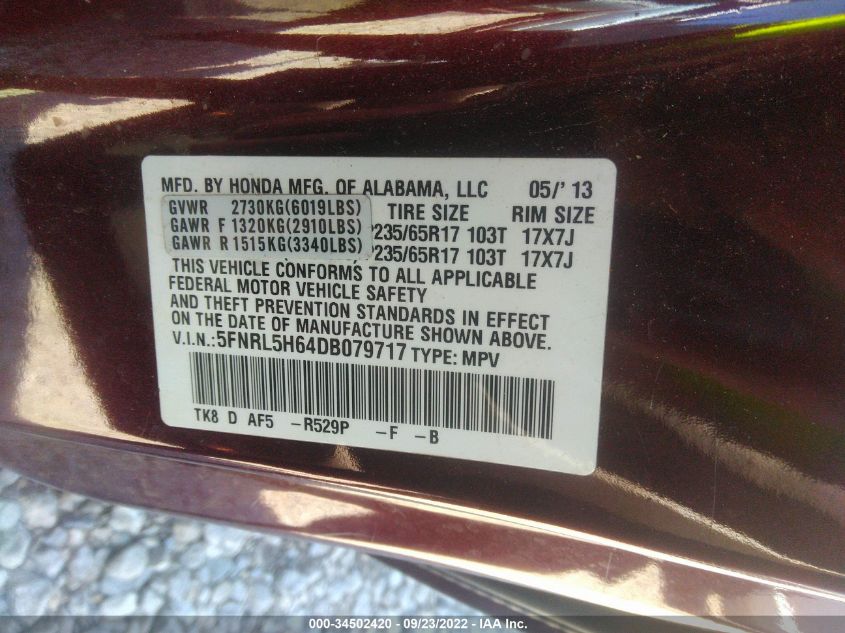 VIN 5FNRL5H64DB079717 2013 HONDA ODYSSEY no.9