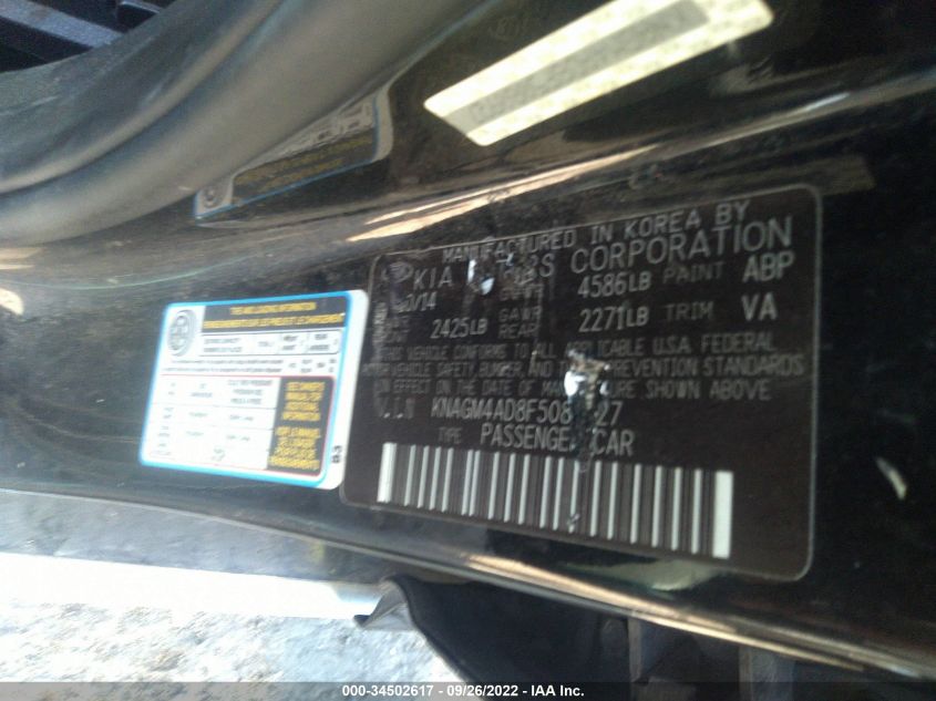 2015 KIA OPTIMA HYBRID KNAGM4AD8F5080927