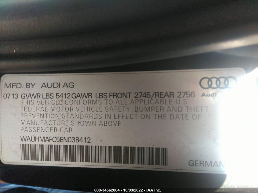 2014 AUDI A6 3.0L TDI PRESTIGE WAUHMAFC5EN038412